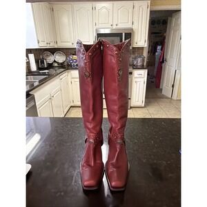 Antonio Melani Brown Cognac Buffalo Nickel Leather Boots SZ 8.5 Women Studded